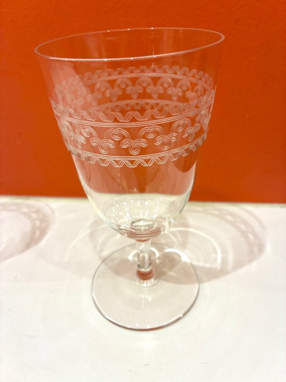 Set of 4 Vintage 1920 etched 8-ounce crystal stemware